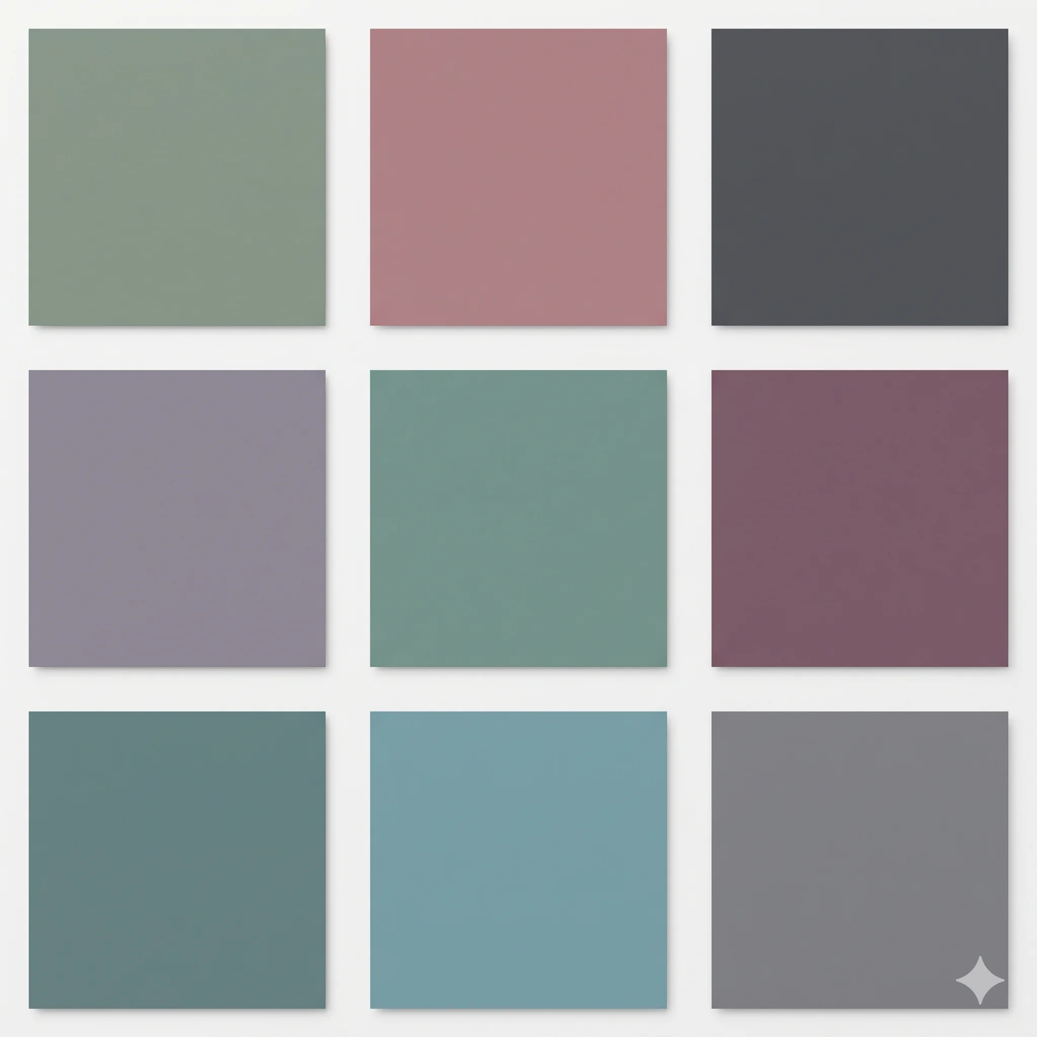  Soft Summer color palette swatches for seasonal color analysis, featuring smoky sage green and greyed rose.
