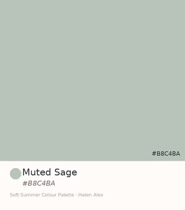 Soft Summer palette swatch — Muted Sage, a desaturated cool sage green tone, hex #B8C4BA