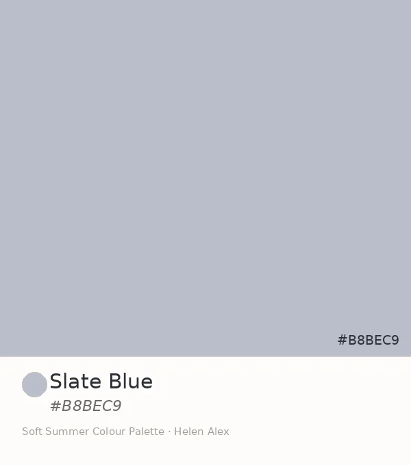 Soft Summer palette swatch — Slate Blue, a muted cool slate tone, hex #B8BEC9