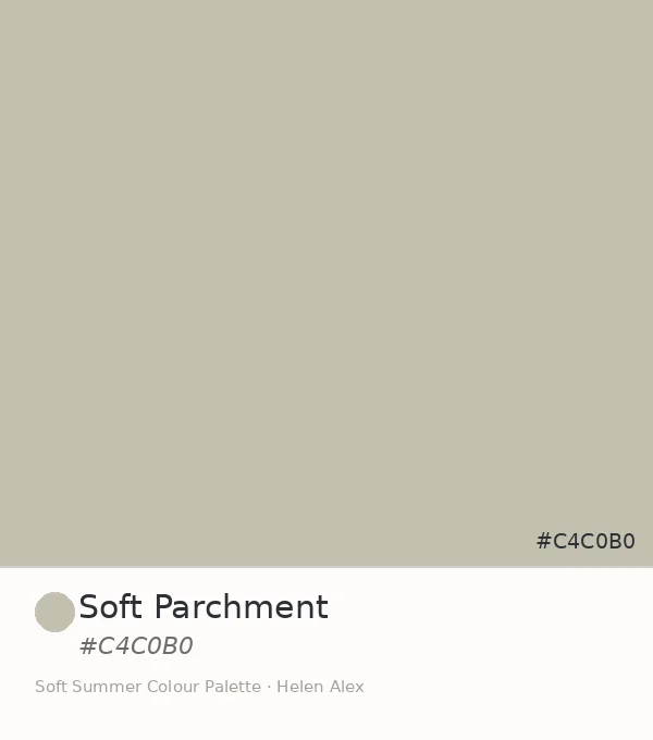 Soft Summer palette swatch — Soft Parchment, a muted warm ivory-grey tone, hex #C4C0B0
