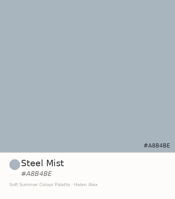 Soft Summer palette swatch — Steel Mist, a cool medium grey-blue tone, hex #A8B4BE
