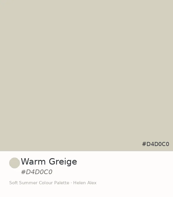 Soft Summer palette swatch — Warm Greige, a soft warm grey-beige neutral, hex #D4D0C0