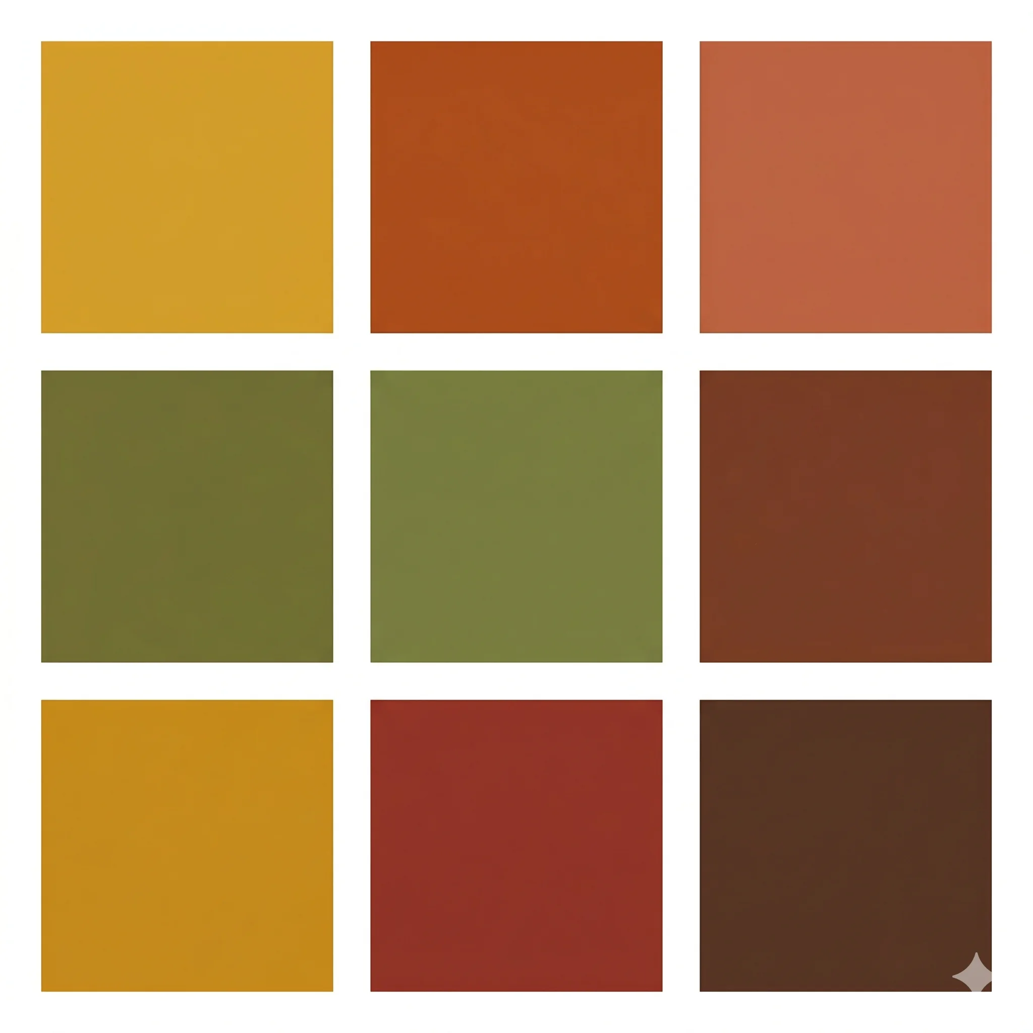 True Autumn (Warm Autumn) color palette swatches for seasonal color analysis, featuring rich rust and mustard.