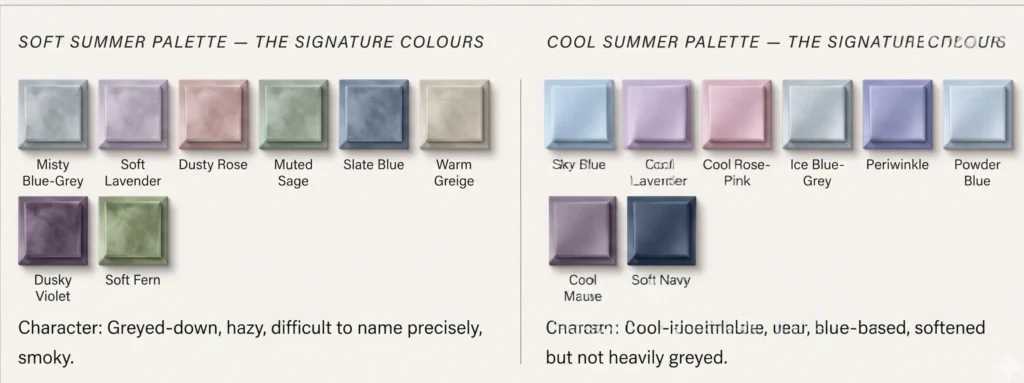 soft summer vs. cool summer colors side by side comparison expert framework