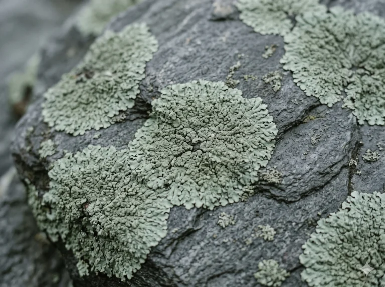 Cool grey-green lichen growing on coastal slate photographed in flat overcast light, matching the muted sage green colour #B8C4BA — the palette swatch as it exists in its natural geological and botanical form.