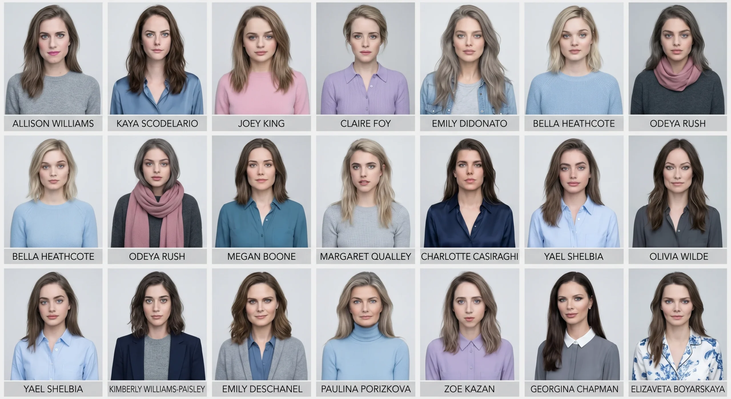 True summer celebrities profile , a portrait showing all the true summer celebrities gathered in one image each having their own distinct ttrue summer traits ,makeup and styling